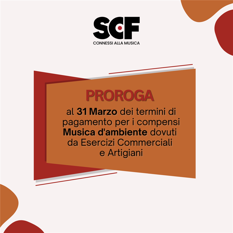 Proroga termine pagamento 2025 "Abbonamenti musica d'ambiente - Diritti connessi"